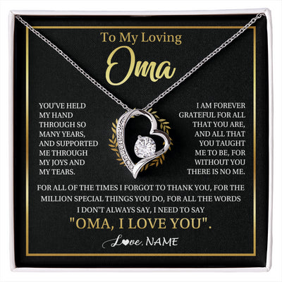 Forever Love Necklace 14K White Gold Finish | 1 | Personalized To My Oma Gifts Necklace From Granddaughter Grandson Grateful Thank You Oma Birthday Mothers Day Christmas Customized Gift Box Message Card | siriusteestore