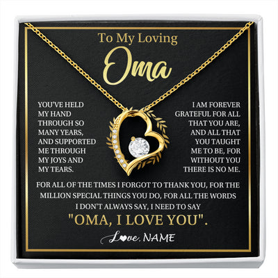 Forever Love Necklace 18K Yellow Gold Finish | 1 | Personalized To My Oma Gifts Necklace From Granddaughter Grandson Grateful Thank You Oma Birthday Mothers Day Christmas Customized Gift Box Message Card | siriusteestore