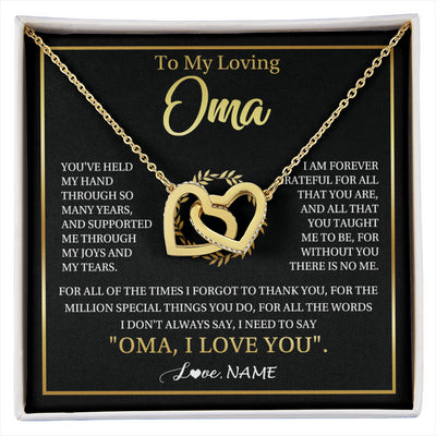Interlocking Hearts Necklace 18K Yellow Gold Finish | 1 | Personalized To My Oma Gifts Necklace From Granddaughter Grandson Grateful Thank You Oma Birthday Mothers Day Christmas Customized Gift Box Message Card | siriusteestore