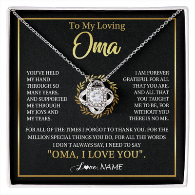 Love Knot Necklace 14K White Gold Finish | 1 | Personalized To My Oma Gifts Necklace From Granddaughter Grandson Grateful Thank You Oma Birthday Mothers Day Christmas Customized Gift Box Message Card | siriusteestore