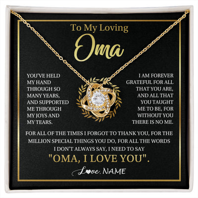 Love Knot Necklace 18K Yellow Gold Finish | 1 | Personalized To My Oma Gifts Necklace From Granddaughter Grandson Grateful Thank You Oma Birthday Mothers Day Christmas Customized Gift Box Message Card | siriusteestore