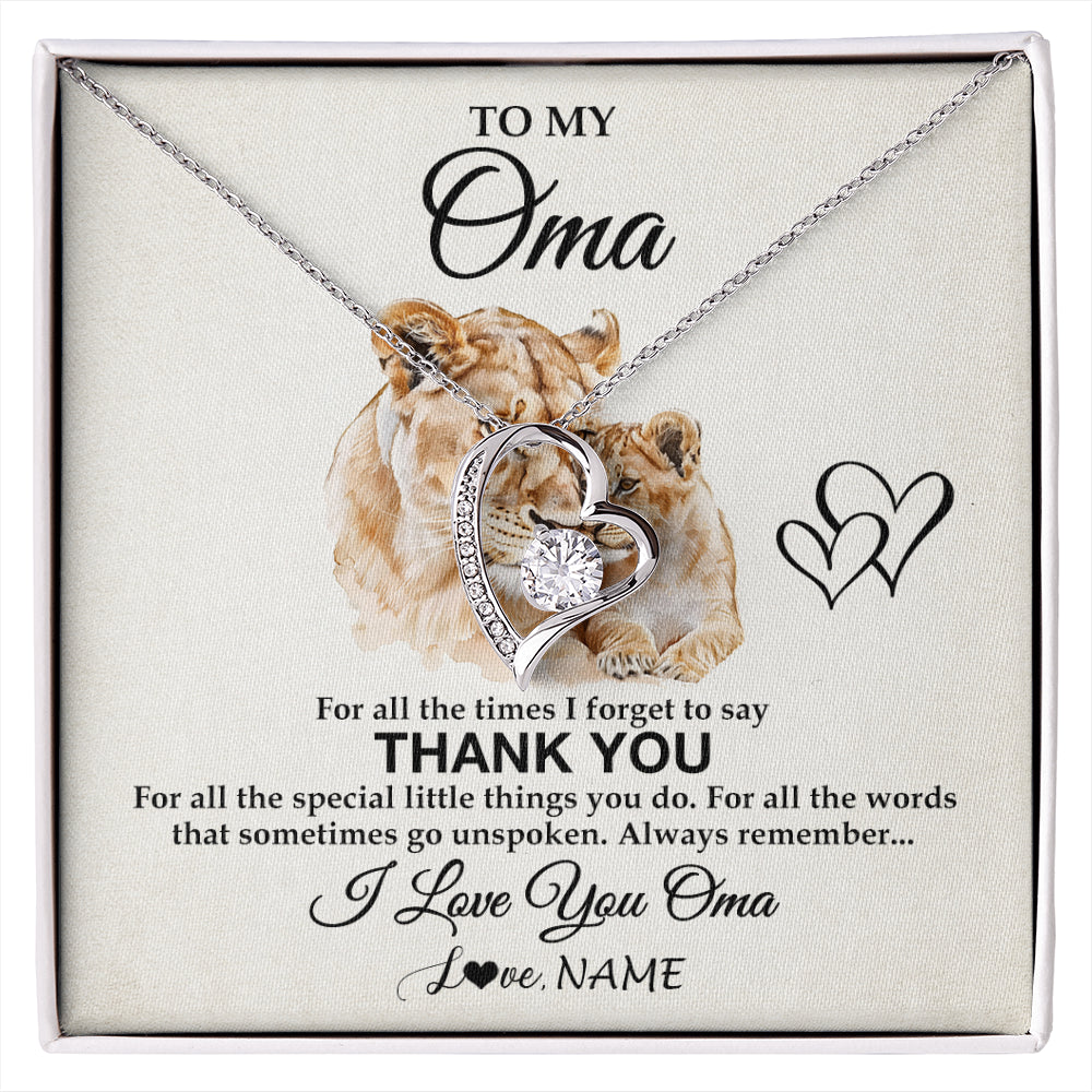 Forever Love Necklace 14K White Gold Finish | 1 | Personalized To My Oma Necklace From Granddaughter Grandson Thank You Lion Oma Gift For Mothers Day Birthday Gift Christmas For Oma Gift Box Message Card | siriusteestore