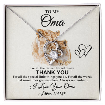 Forever Love Necklace 14K White Gold Finish | 1 | Personalized To My Oma Necklace From Granddaughter Grandson Thank You Lion Oma Gift For Mothers Day Birthday Gift Christmas For Oma Gift Box Message Card | siriusteestore