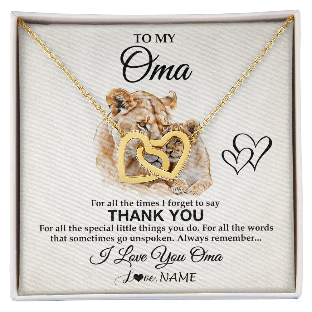 Interlocking Hearts Necklace 18K Yellow Gold Finish | 1 | Personalized To My Oma Necklace From Granddaughter Grandson Thank You Lion Oma Gift For Mothers Day Birthday Gift Christmas For Oma Gift Box Message Card | siriusteestore