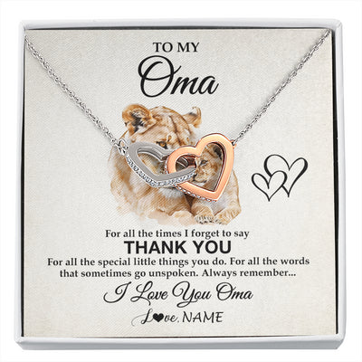 Interlocking Hearts Necklace Stainless Steel & Rose Gold Finish | 1 | Personalized To My Oma Necklace From Granddaughter Grandson Thank You Lion Oma Gift For Mothers Day Birthday Gift Christmas For Oma Gift Box Message Card | siriusteestore