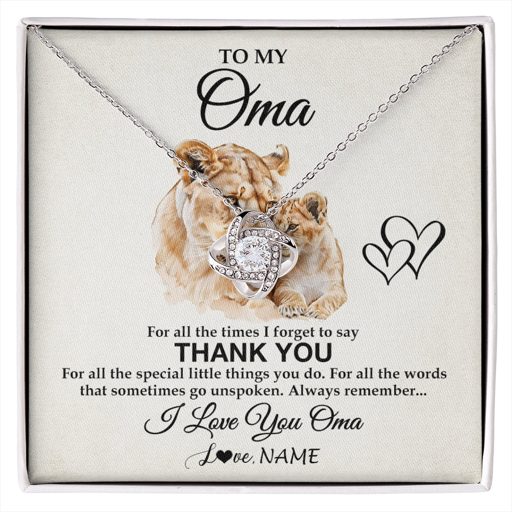 Love Knot Necklace 14K White Gold Finish | 1 | Personalized To My Oma Necklace From Granddaughter Grandson Thank You Lion Oma Gift For Mothers Day Birthday Gift Christmas For Oma Gift Box Message Card | siriusteestore