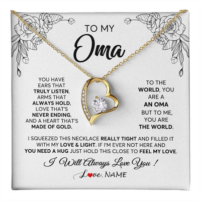 Forever Love Necklace 18K Yellow Gold Finish | 1 | Personalized To My Oma Necklace From Grandkids Granddaughter Hold This Close Feel My Love Oma Birthday Mothers Day Christmas Customized Gift Box Message Card | siriusteestore