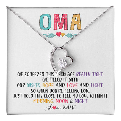 Forever Love Necklace 14K White Gold Finish | 1 | Personalized To My Oma Necklace From Grandkids Granddaughter We Squeezed This Necklace Oma Birthday Mothers Day Christmas Customized Gift Box Message Card | siriusteestore