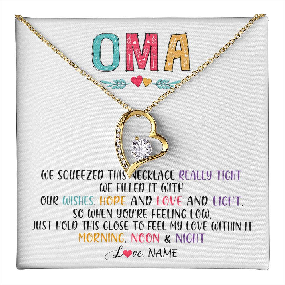 Forever Love Necklace 18K Yellow Gold Finish | 1 | Personalized To My Oma Necklace From Grandkids Granddaughter We Squeezed This Necklace Oma Birthday Mothers Day Christmas Customized Gift Box Message Card | siriusteestore