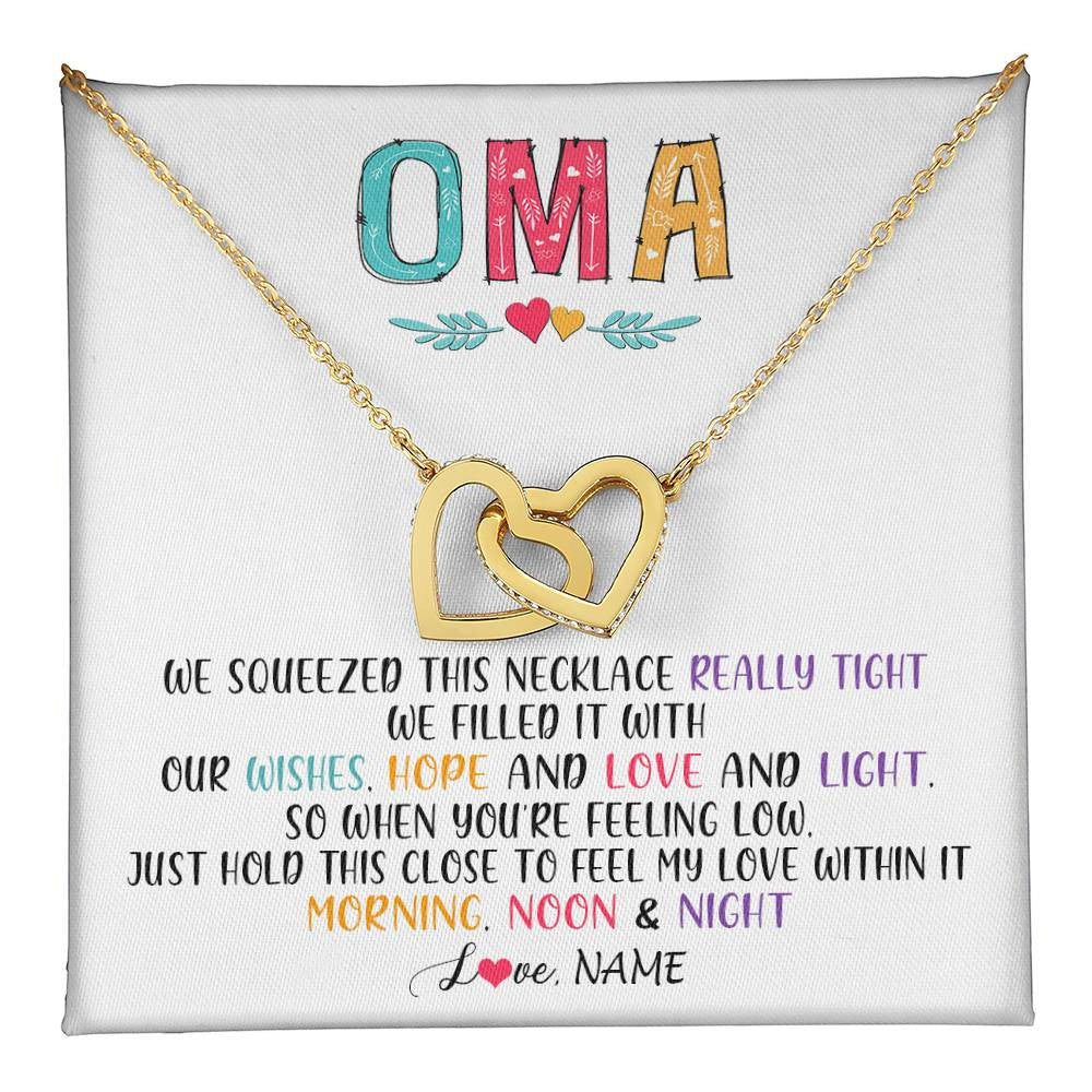 Interlocking Hearts Necklace 18K Yellow Gold Finish | 1 | Personalized To My Oma Necklace From Grandkids Granddaughter We Squeezed This Necklace Oma Birthday Mothers Day Christmas Customized Gift Box Message Card | siriusteestore