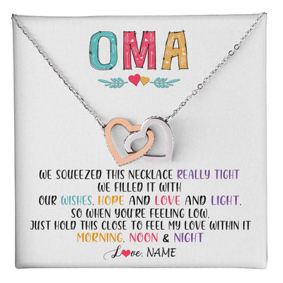 Interlocking Hearts Necklace Stainless Steel & Rose Gold Finish | 1 | Personalized To My Oma Necklace From Grandkids Granddaughter We Squeezed This Necklace Oma Birthday Mothers Day Christmas Customized Gift Box Message Card | siriusteestore