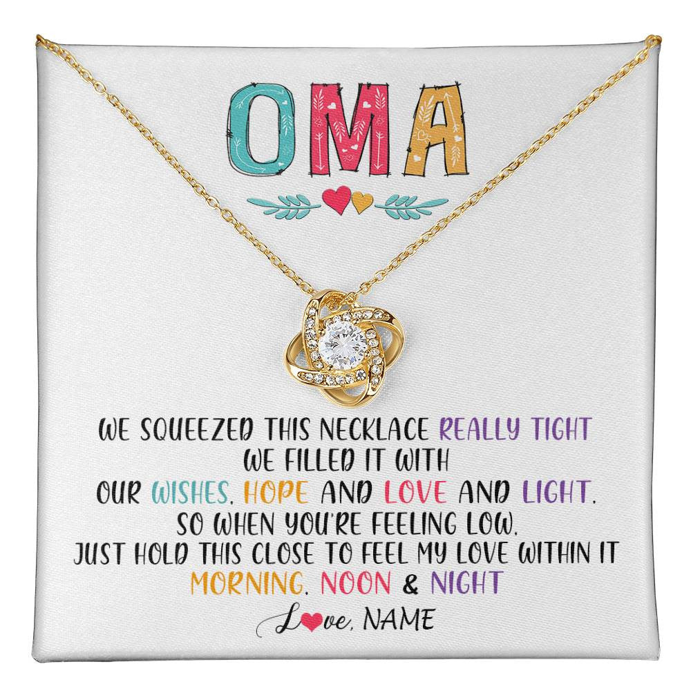 Love Knot Necklace 18K Yellow Gold Finish | 1 | Personalized To My Oma Necklace From Grandkids Granddaughter We Squeezed This Necklace Oma Birthday Mothers Day Christmas Customized Gift Box Message Card | siriusteestore