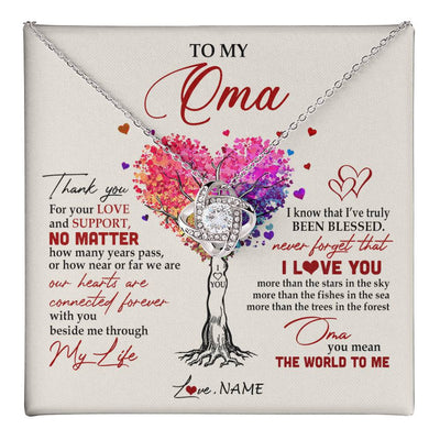 Love Knot Necklace 14K White Gold Finish | 1 | Personalized To My Oma Necklace From Grandkids Never Forget That I Love You You Mean The World Oma Birthday Mothers Day Christmas Customized Gift Box Message Card | siriusteestore