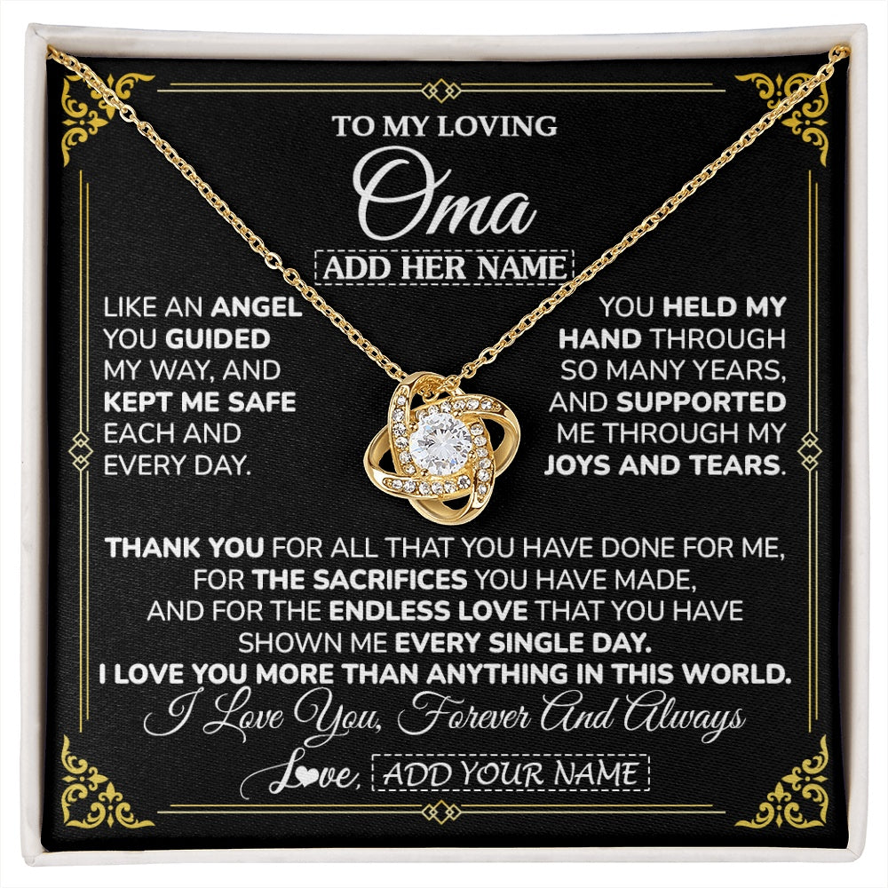 Love Knot Necklace 18K Yellow Gold Finish | 1 | Personalized To My Oma Necklace Gifts Meaningful Gift To Oma From Granddaughter Without You There Is No Me Mothers Day Birthday Gift Box Message Card | https://siriusteestore.