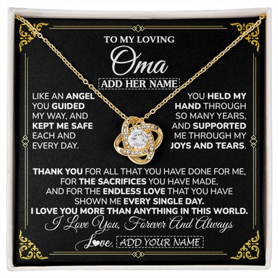 Love Knot Necklace 18K Yellow Gold Finish | 1 | Personalized To My Oma Necklace Gifts Meaningful Gift To Oma From Granddaughter Without You There Is No Me Mothers Day Birthday Gift Box Message Card | https://siriusteestore.