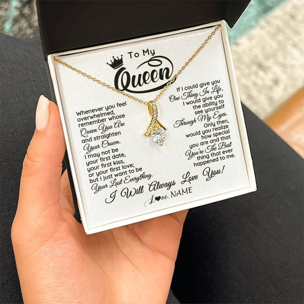 Alluring Beauty Necklace 18K Yellow Gold Finish | 2 | Personalized To My Queen Necklace From Husband Whenever You Feel Overwhelmed Soulmate Wife Valentines Day Birthday Christmas Customized Gift Box Message Card | siriusteestore