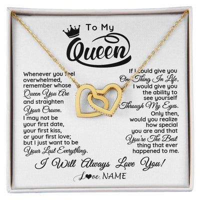 Interlocking Hearts Necklace 18K Yellow Gold Finish | 1 | Personalized To My Queen Necklace From Husband Whenever You Feel Overwhelmed Soulmate Wife Valentines Day Birthday Christmas Customized Gift Box Message Card | siriusteestore