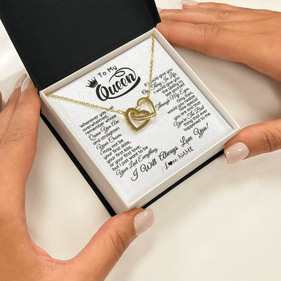 Interlocking Hearts Necklace 18K Yellow Gold Finish | 2 | Personalized To My Queen Necklace From Husband Whenever You Feel Overwhelmed Soulmate Wife Valentines Day Birthday Christmas Customized Gift Box Message Card | siriusteestore