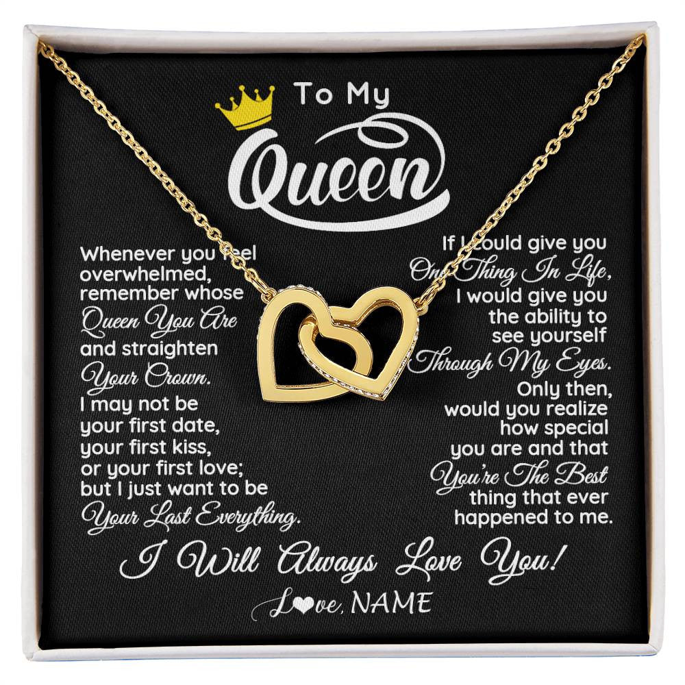 Interlocking Hearts Necklace 18K Yellow Gold Finish | 1 | Personalized To My Queen Necklace From Husband Whenever You Feel Overwhelmed Wife Soulmate Valentines Day Birthday Christmas Customized Gift Box Message Card | siriusteestore
