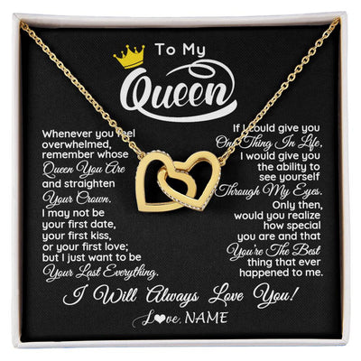 Interlocking Hearts Necklace 18K Yellow Gold Finish | 1 | Personalized To My Queen Necklace From Husband Whenever You Feel Overwhelmed Wife Soulmate Valentines Day Birthday Christmas Customized Gift Box Message Card | siriusteestore