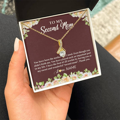 Alluring Beauty Necklace 18K Yellow Gold Finish | Personalized To My Second Mom Necklace Sweet Wonderful Mother In Law Stepmother Stepmom Jewelry Birthday Mothers Day Christmas Customized Gift Box Message Card | siriusteestore