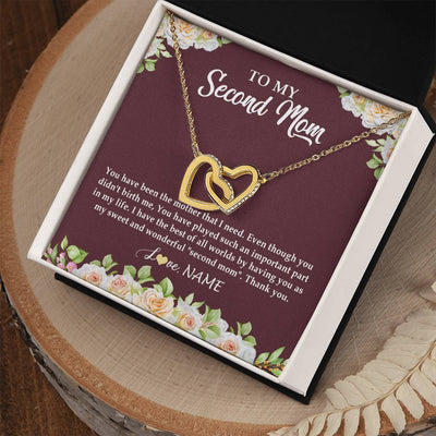 Interlocking Hearts Necklace 18K Yellow Gold Finish | Personalized To My Second Mom Necklace Sweet Wonderful Mother In Law Stepmother Stepmom Jewelry Birthday Mothers Day Christmas Customized Gift Box Message Card | siriusteestore