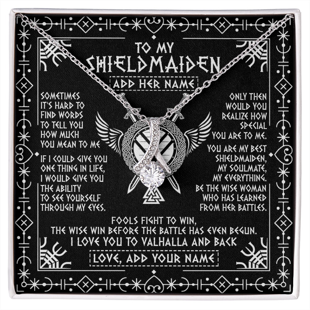 Alluring Beauty Necklace 14K White Gold Finish | 1 | Personalized To My Shieldmaiden Gifts Necklace Viking Valhalla Scandinavian For Girlfriend Wife Custom Birthday Romantic Jewelry Gift Box Message Card | https://siriusteestore.