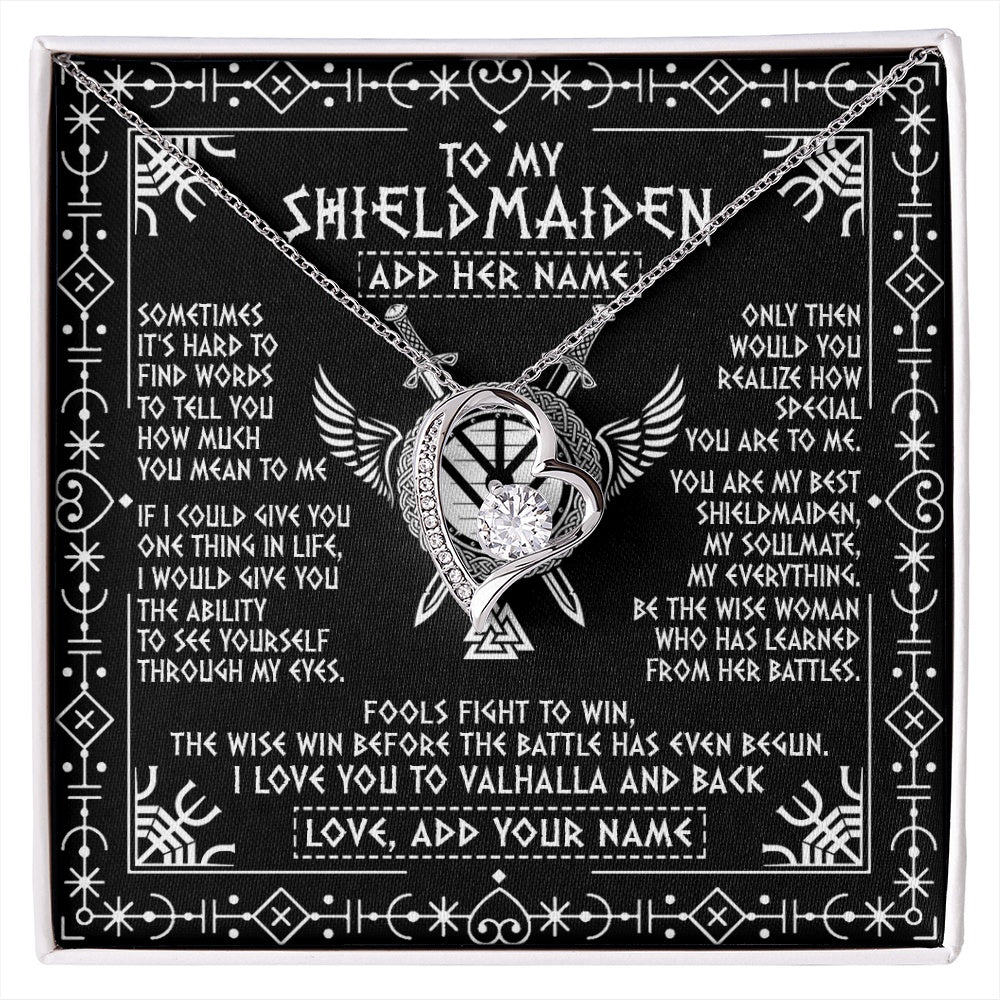 Forever Love Necklace 14K White Gold Finish | 1 | Personalized To My Shieldmaiden Gifts Necklace Viking Valhalla Scandinavian For Girlfriend Wife Custom Birthday Romantic Jewelry Gift Box Message Card | https://siriusteestore.