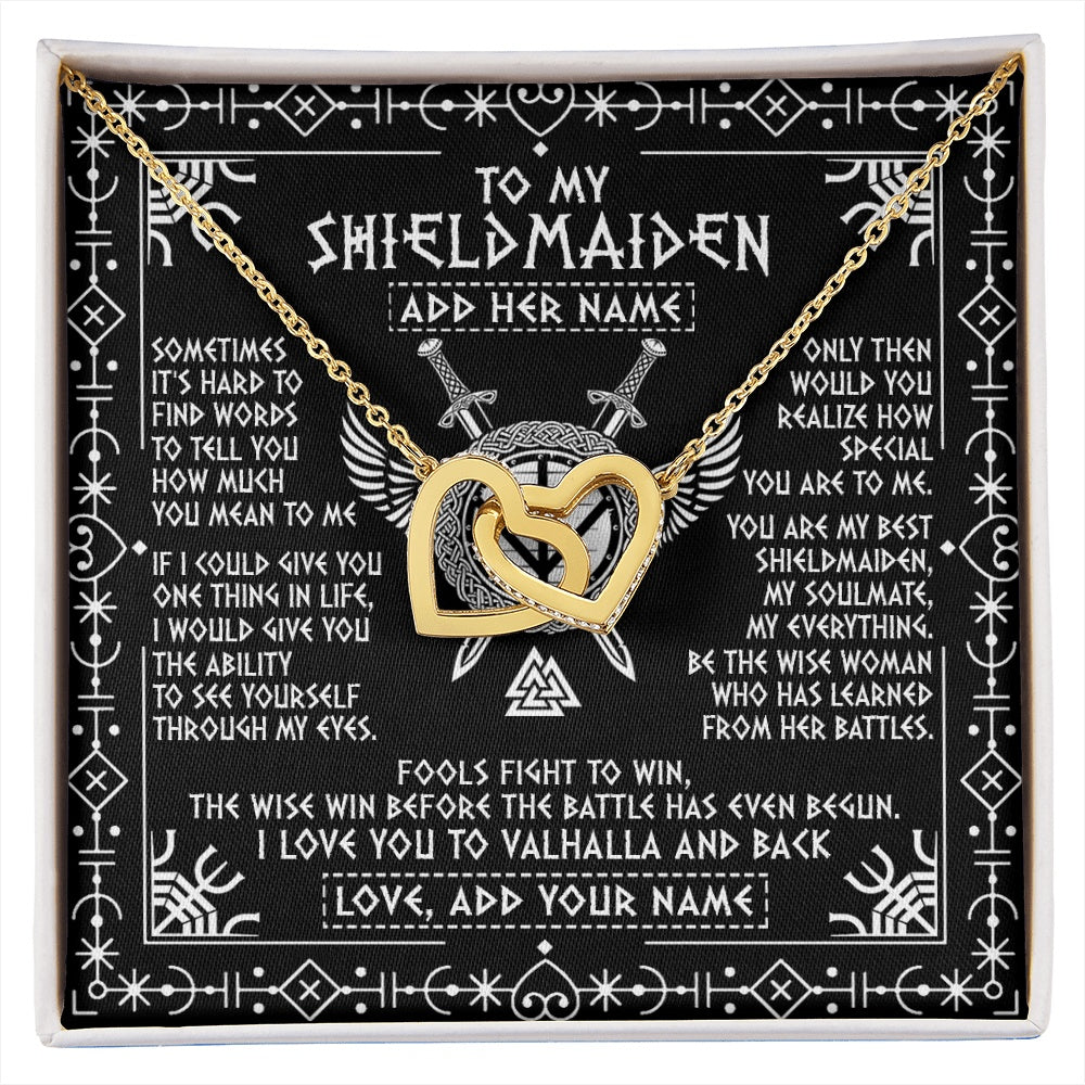 Interlocking Hearts Necklace 18K Yellow Gold Finish | 1 | Personalized To My Shieldmaiden Gifts Necklace Viking Valhalla Scandinavian For Girlfriend Wife Custom Birthday Romantic Jewelry Gift Box Message Card | https://siriusteestore.