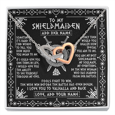 Interlocking Hearts Necklace Stainless Steel & Rose Gold Finish | 1 | Personalized To My Shieldmaiden Gifts Necklace Viking Valhalla Scandinavian For Girlfriend Wife Custom Birthday Romantic Jewelry Gift Box Message Card | https://siriusteestore.