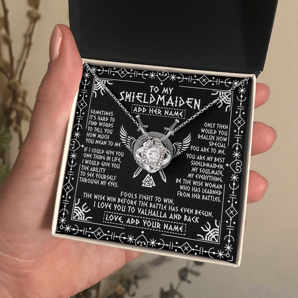 Love Knot Necklace 14K White Gold Finish | 2 | Personalized To My Shieldmaiden Gifts Necklace Viking Valhalla Scandinavian For Girlfriend Wife Custom Birthday Romantic Jewelry Gift Box Message Card | https://siriusteestore.