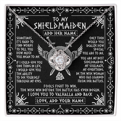 Love Knot Necklace 14K White Gold Finish | 1 | Personalized To My Shieldmaiden Gifts Necklace Viking Valhalla Scandinavian For Girlfriend Wife Custom Birthday Romantic Jewelry Gift Box Message Card | https://siriusteestore.