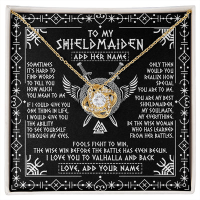 Love Knot Necklace 18K Yellow Gold Finish | 1 | Personalized To My Shieldmaiden Gifts Necklace Viking Valhalla Scandinavian For Girlfriend Wife Custom Birthday Romantic Jewelry Gift Box Message Card | https://siriusteestore.