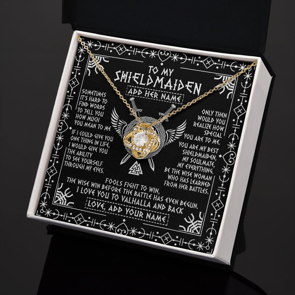 Love Knot Necklace 18K Yellow Gold Finish | 2 | Personalized To My Shieldmaiden Gifts Necklace Viking Valhalla Scandinavian For Girlfriend Wife Custom Birthday Romantic Jewelry Gift Box Message Card | https://siriusteestore.