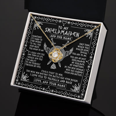 Love Knot Necklace 18K Yellow Gold Finish | 2 | Personalized To My Shieldmaiden Gifts Necklace Viking Valhalla Scandinavian For Girlfriend Wife Custom Birthday Romantic Jewelry Gift Box Message Card | https://siriusteestore.