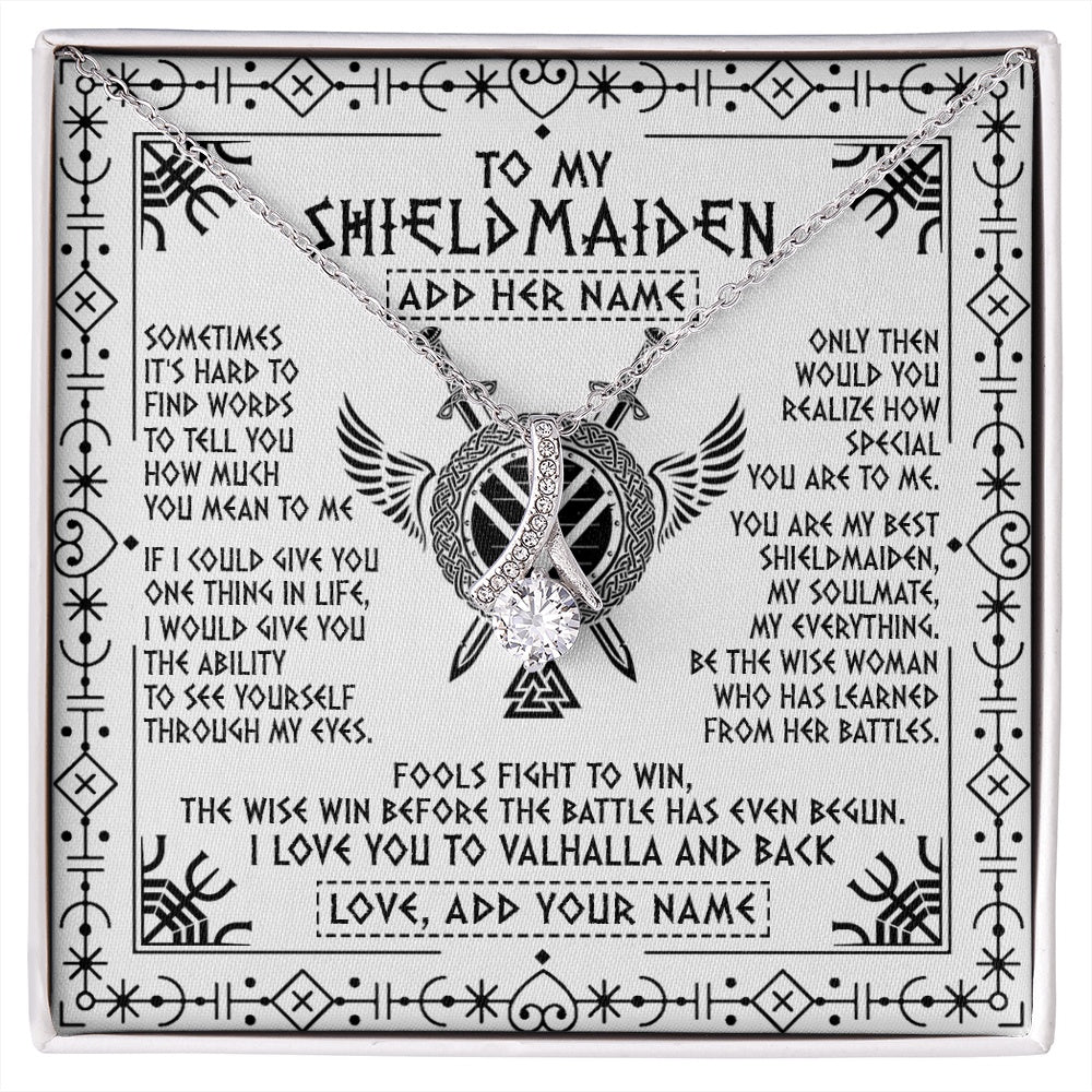 Alluring Beauty Necklace 14K White Gold Finish | 1 | Personalized To My Shieldmaiden Gifts Necklace Viking Valhalla Scandinavian For Wife Girlfriend Custom Anniversary Birthday Jewelry Gift Box Message Card | https://siriusteestore.