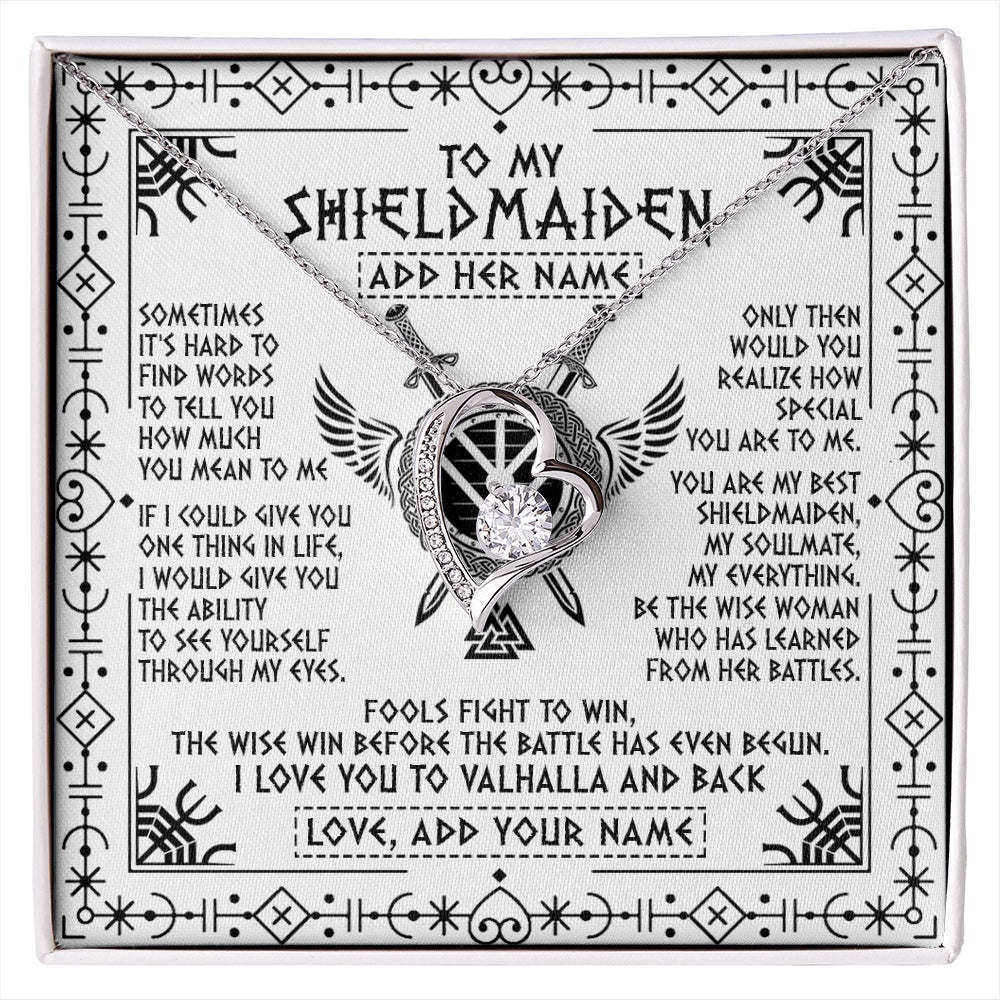 Forever Love Necklace 14K White Gold Finish | 1 | Personalized To My Shieldmaiden Gifts Necklace Viking Valhalla Scandinavian For Wife Girlfriend Custom Anniversary Birthday Jewelry Gift Box Message Card | https://siriusteestore.