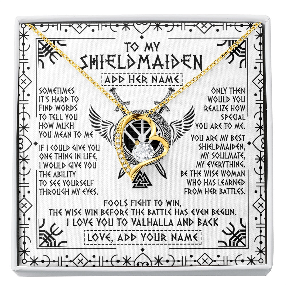 Forever Love Necklace 18K Yellow Gold Finish | 1 | Personalized To My Shieldmaiden Gifts Necklace Viking Valhalla Scandinavian For Wife Girlfriend Custom Anniversary Birthday Jewelry Gift Box Message Card | https://siriusteestore.
