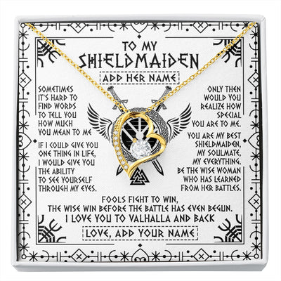 Forever Love Necklace 18K Yellow Gold Finish | 1 | Personalized To My Shieldmaiden Gifts Necklace Viking Valhalla Scandinavian For Wife Girlfriend Custom Anniversary Birthday Jewelry Gift Box Message Card | https://siriusteestore.