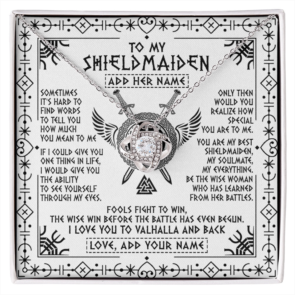 Love Knot Necklace 14K White Gold Finish | 1 | Personalized To My Shieldmaiden Gifts Necklace Viking Valhalla Scandinavian For Wife Girlfriend Custom Anniversary Birthday Jewelry Gift Box Message Card | https://siriusteestore.