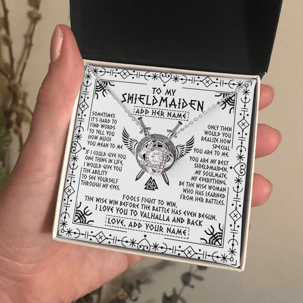 Love Knot Necklace 14K White Gold Finish | 2 | Personalized To My Shieldmaiden Gifts Necklace Viking Valhalla Scandinavian For Wife Girlfriend Custom Anniversary Birthday Jewelry Gift Box Message Card | https://siriusteestore.