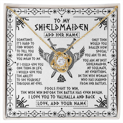 Love Knot Necklace 18K Yellow Gold Finish | 1 | Personalized To My Shieldmaiden Gifts Necklace Viking Valhalla Scandinavian For Wife Girlfriend Custom Anniversary Birthday Jewelry Gift Box Message Card | https://siriusteestore.