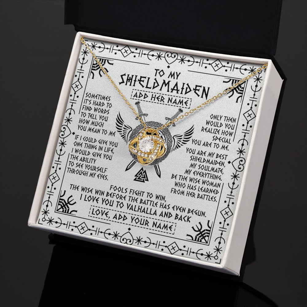 Love Knot Necklace 18K Yellow Gold Finish | 2 | Personalized To My Shieldmaiden Gifts Necklace Viking Valhalla Scandinavian For Wife Girlfriend Custom Anniversary Birthday Jewelry Gift Box Message Card | https://siriusteestore.