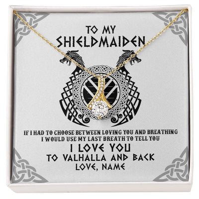Alluring Beauty Necklace 18K Yellow Gold Finish | Personalized To My Shieldmaiden Necklace From Husband I Love You to Valhalla Viking Jewelry Women Birthday Wife Girlfriend Anniversary Customized Message Card | siriusteestore