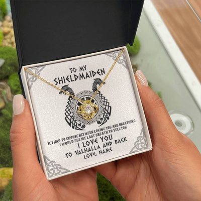 Love Knot Necklace 18K Yellow Gold Finish | Personalized To My Shieldmaiden Necklace From Husband I Love You to Valhalla Viking Jewelry Women Birthday Wife Girlfriend Anniversary Customized Message Card | siriusteestore