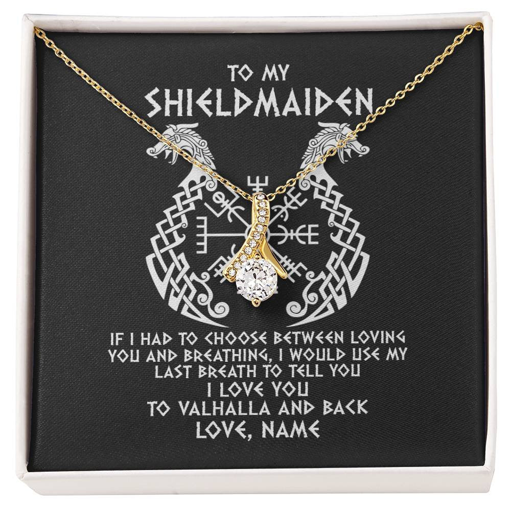 Alluring Beauty Necklace 18K Yellow Gold Finish | Personalized To My Shieldmaiden Necklace From Viking I Love You For Wife From Husband Girlfriend From Boyfriend Birthday Valentines Day Customized Message Card | siriusteestore