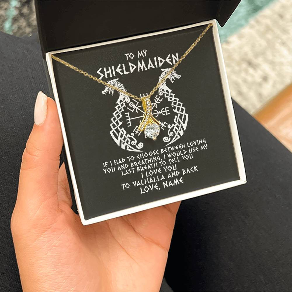 Alluring Beauty Necklace 18K Yellow Gold Finish | Personalized To My Shieldmaiden Necklace From Viking I Love You For Wife From Husband Girlfriend From Boyfriend Birthday Valentines Day Customized Message Card | siriusteestore