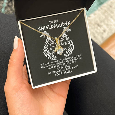 Alluring Beauty Necklace 18K Yellow Gold Finish | Personalized To My Shieldmaiden Necklace From Viking I Love You For Wife From Husband Girlfriend From Boyfriend Birthday Valentines Day Customized Message Card | siriusteestore