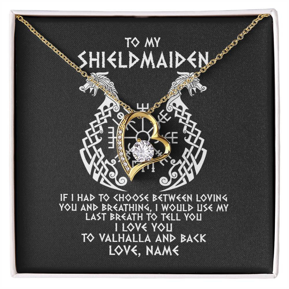 Forever Love Necklace 18K Yellow Gold Finish | Personalized To My Shieldmaiden Necklace From Viking I Love You For Wife From Husband Girlfriend From Boyfriend Birthday Valentines Day Customized Message Card | siriusteestore