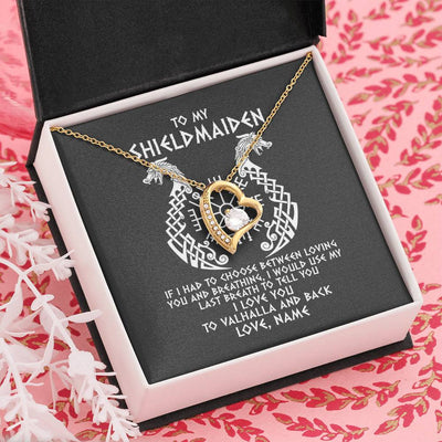 Forever Love Necklace 18K Yellow Gold Finish | Personalized To My Shieldmaiden Necklace From Viking I Love You For Wife From Husband Girlfriend From Boyfriend Birthday Valentines Day Customized Message Card | siriusteestore